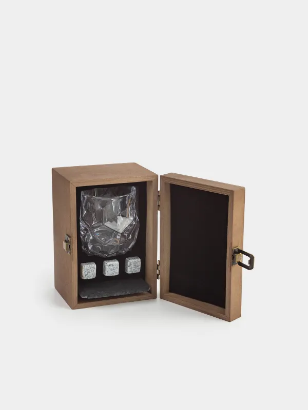 Drink set, 1 person, 5 items, in a box, glass / cubes/stand, glass / marble/slate, Bar, image-3