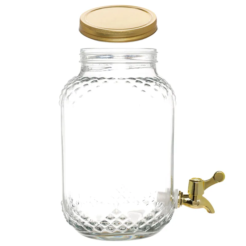 Set for drinks, 4 pers, 5 pr, dispenser on stand, gold, glass / metal, Regale, image-5