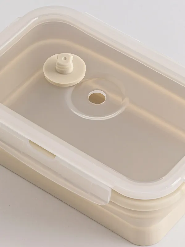 Container, 540 ml, foldable, with clips, Silicone / plastic, beige, Portable, image-1