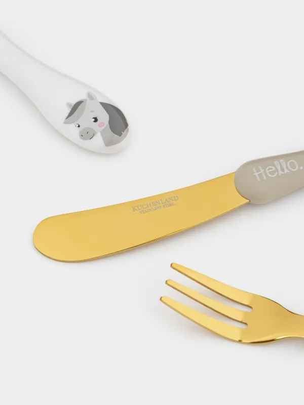 Children's cutlery, 1 person, 3 items, steel / plastic, Horse and stars, Pony stars, image-3