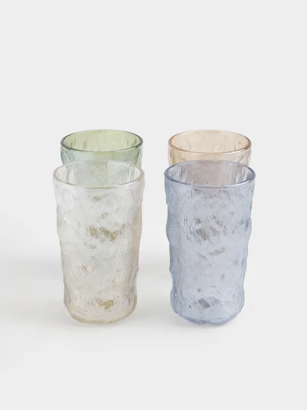 Glass, 13 cm, 350 ml, 4 pcs, glass R, color mix, Crumpled effect, Crumple color, image-1