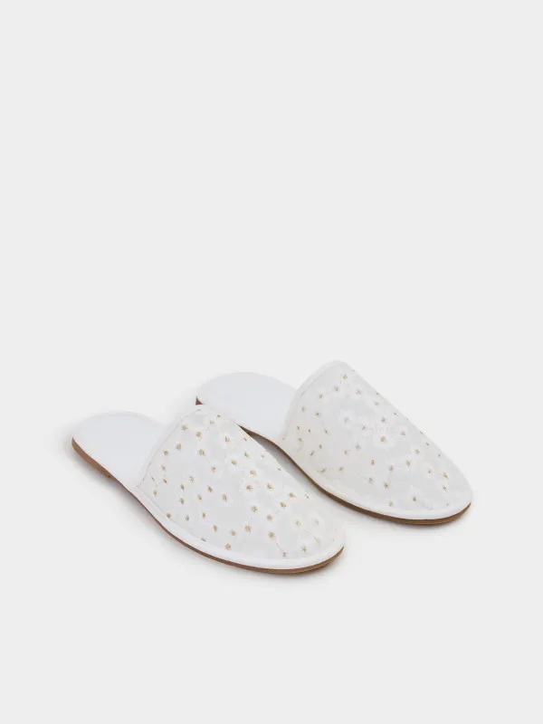 Women's slippers, homewear, size 36-37, polyester/polyurethane, white, Flowers, Camomile, image-4