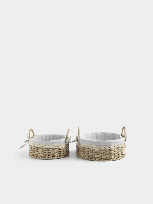 Storage basket set, 2 pieces, cellulose/cotton, round, Braided, image-0