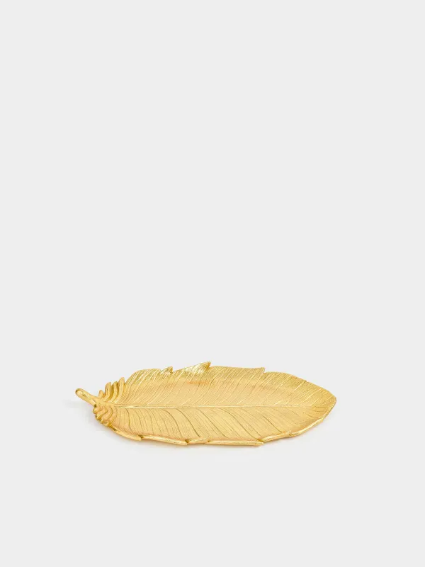 Decorative dish, 36x17 cm, polyresin, golden, Feather, Feather, image-2