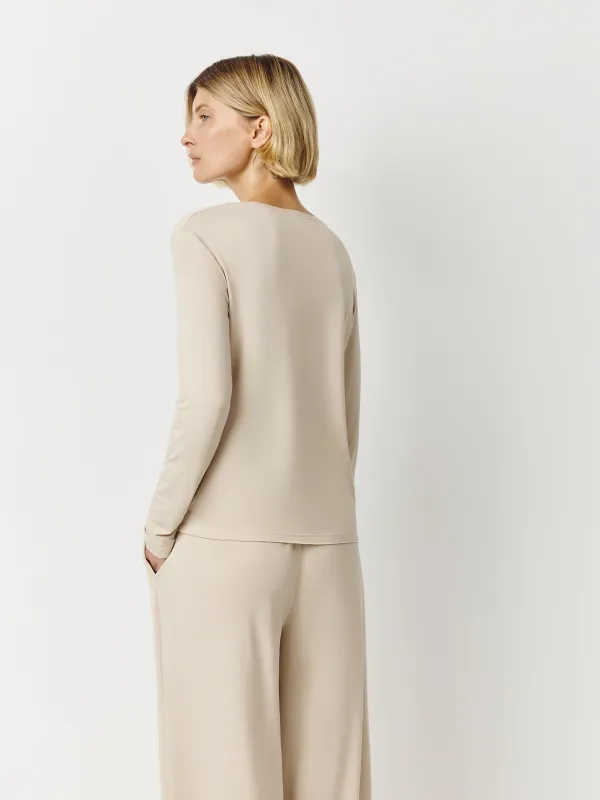 Women's long sleeve, homewear, size S, bamboo/spandex, sand, Zerita, image-4