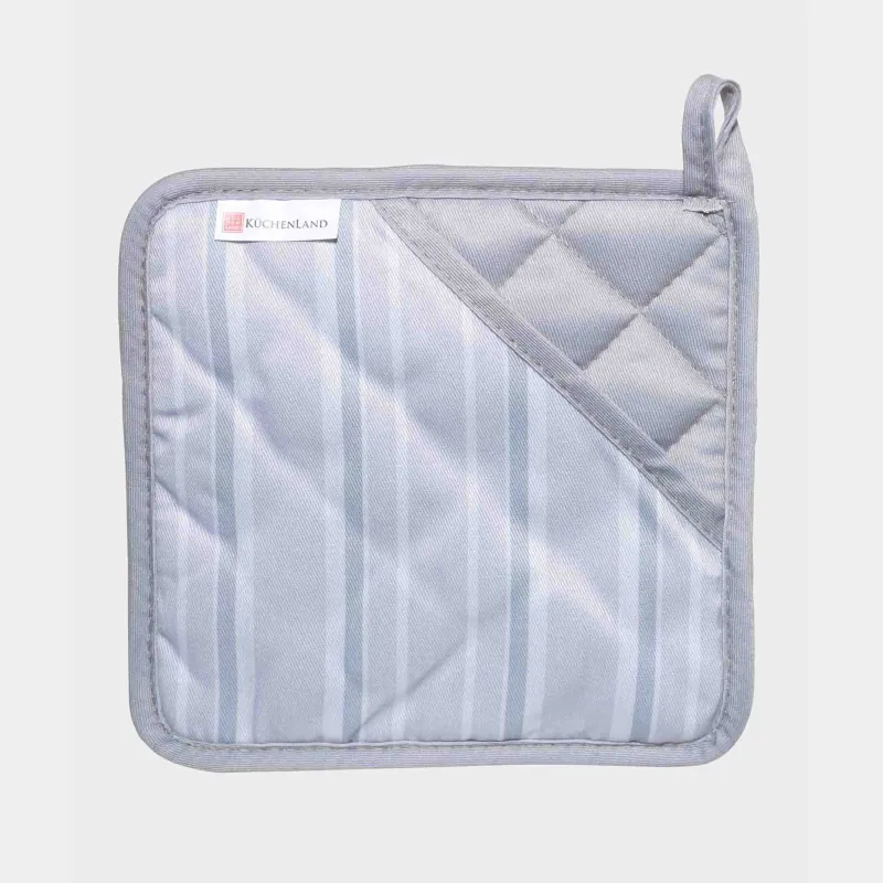 Pot holder, 18 cm, silicone/cotton, Square, Gray, Stripe, Bakery