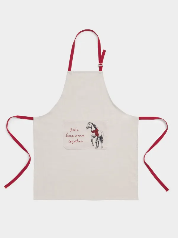 Apron, 65x80 cm, cotton, grey-beige, Horse, Horse in scarf, image-0