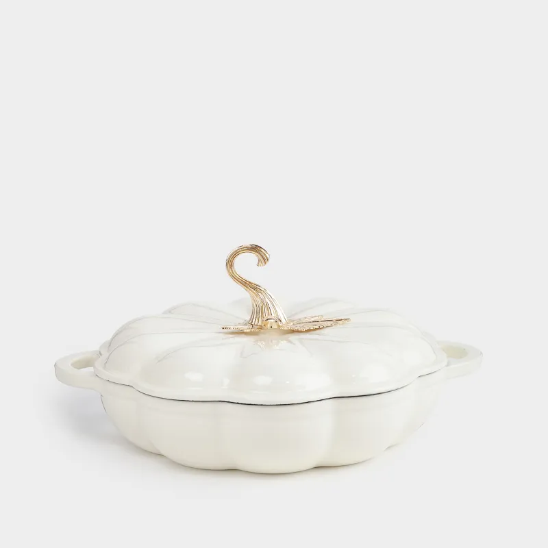 Saucepan, 26 cm, 2.3 l, with lid, cast iron, milky, Pumpkin, Gourd