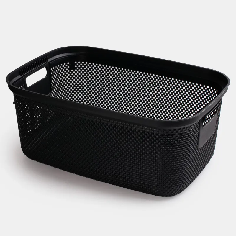 Laundry basket, 52x35x22 cm, with handles, plastic, rectangular, black, Nickel, image-2