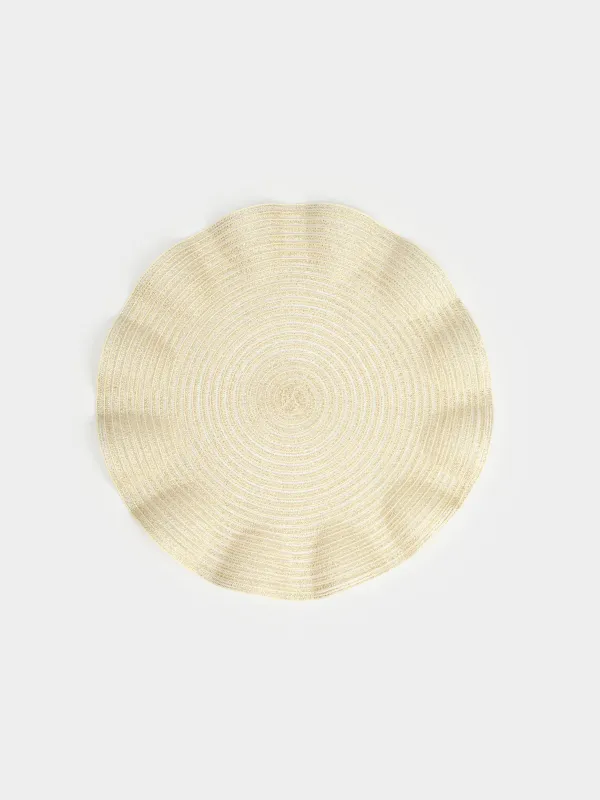 Placemat, 38 cm, PET, round, golden, Wavy edges, Rotary shine wave, image-0