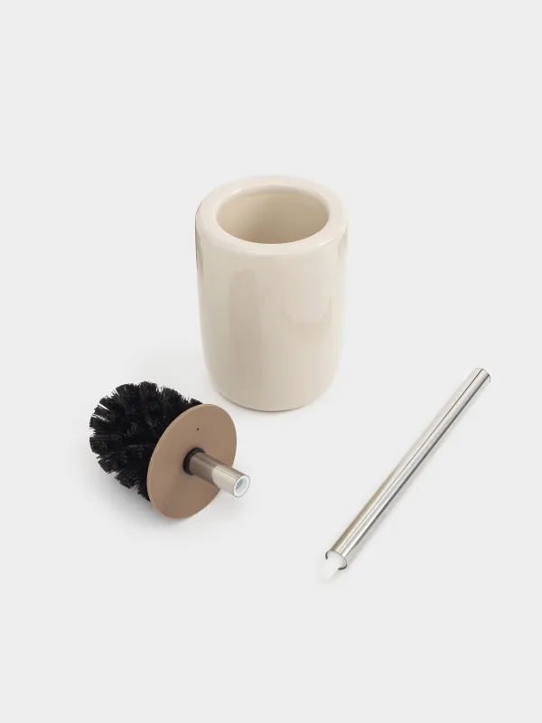 Toilet brush, 39 cm, with stand, ceramic / plastic, beige, Nira, image-1