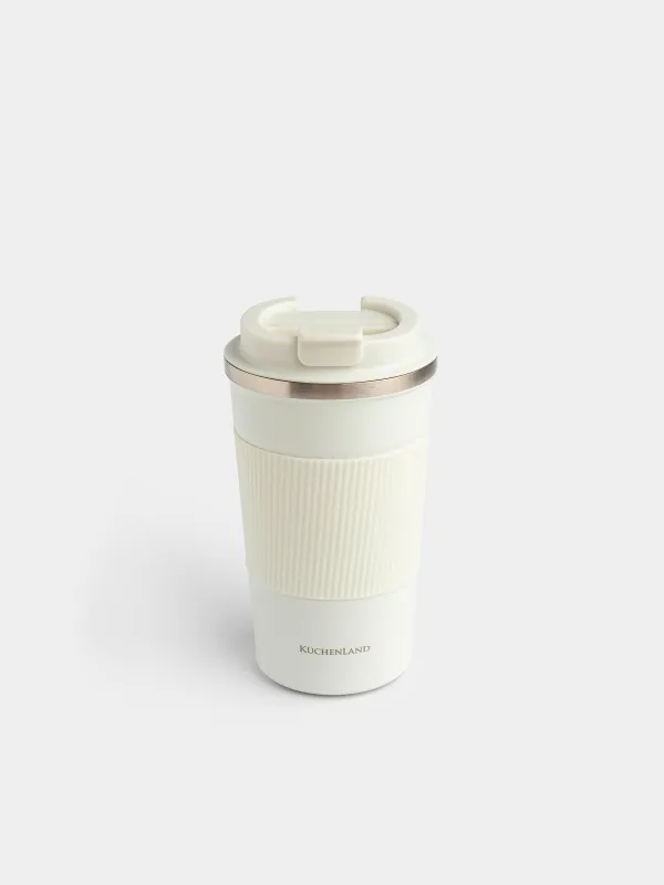 Thermo mug, 500 ml, with zarf, steel / plastic/silicone, beige, Coffee life, image-0