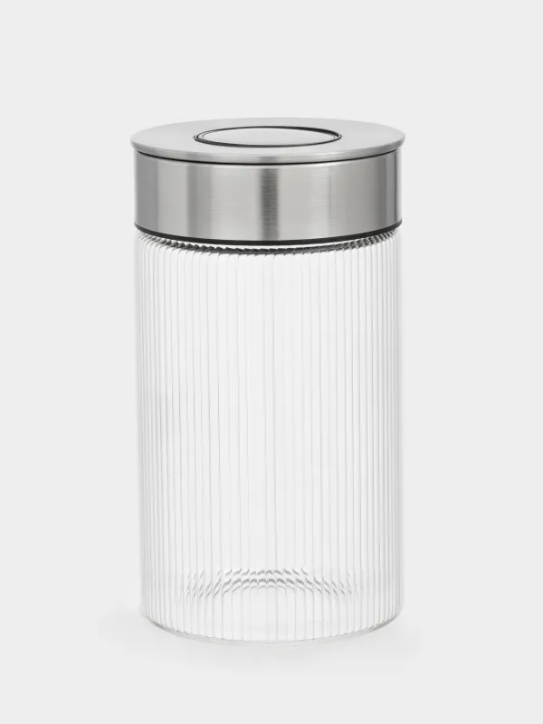 Bulk products jar, 960 ml, with vacuum lid, glass B, Ribby steel, image-0