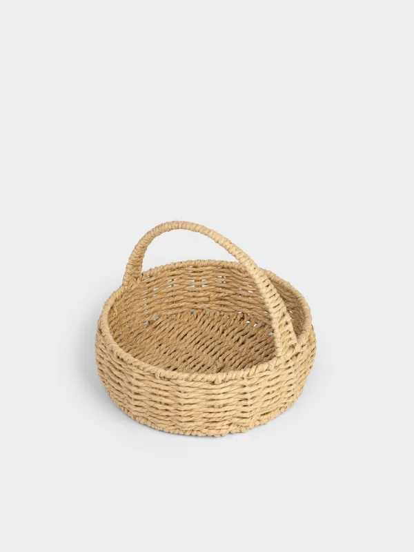 Storage basket, 17x21 cm, wicker, with handle, cellulose, Oval, Braided, image-2