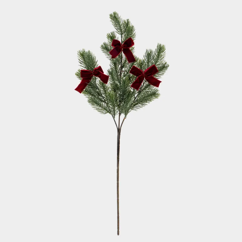 Decorative branch, 67 cm, polyethylene, Spruce with red bows, Conifer decor