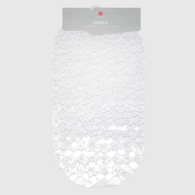 Bath/shower mat, 36x68 cm, with suction cups, PVC, Oval, White, Stones, Pebble, image-2