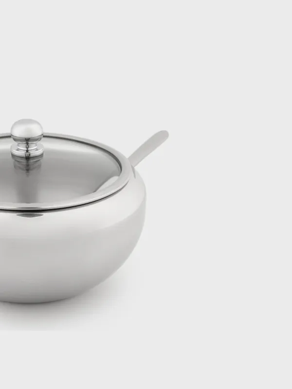 Sugar bowl, 9 cm, 500 ml, with spoon, steel, Classic, image-6
