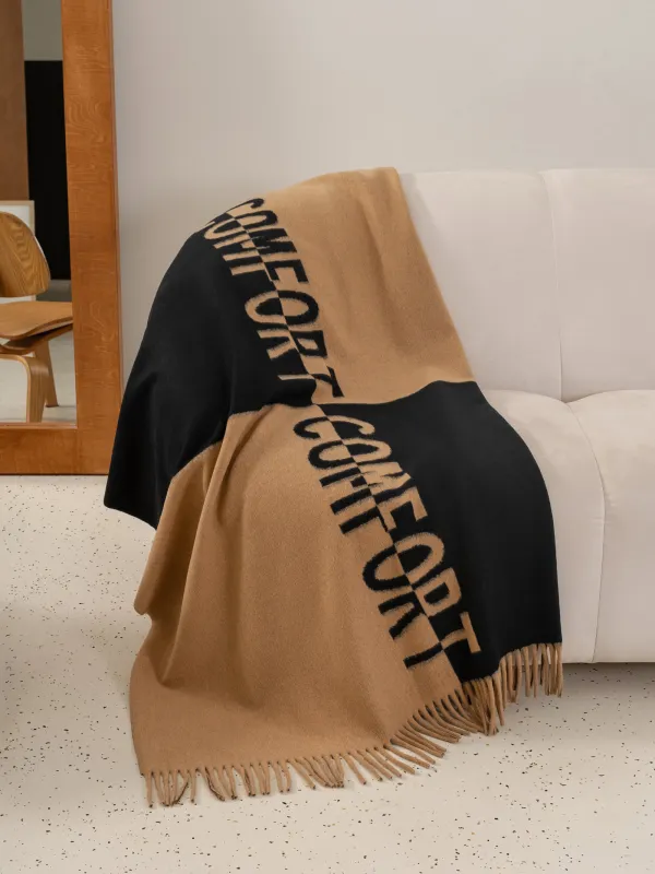 Plaid, 130x170 cm, with fringe, polyester, beige-black, Comfort, Soft home, image-1