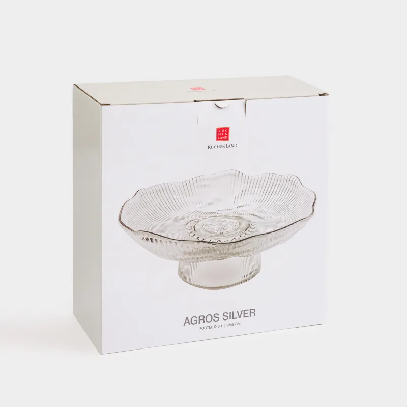 Dish on a leg, 23x9 cm, glass R, with silver edging, Argos silver, image-4