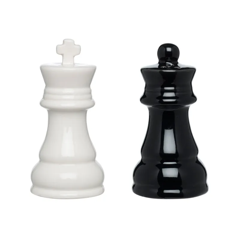 Salt and Pepper set, 9 cm, porcelain P, Black / White, Chess, Chess, image-0