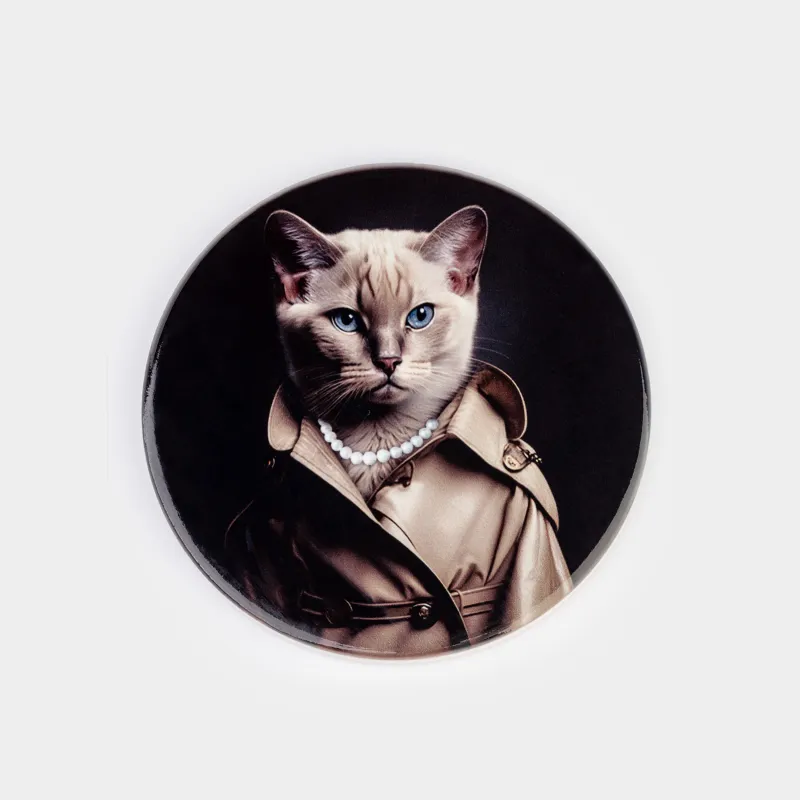 Mug stand, 11 cm, ceramic / cork, round, Cat in coat, On style