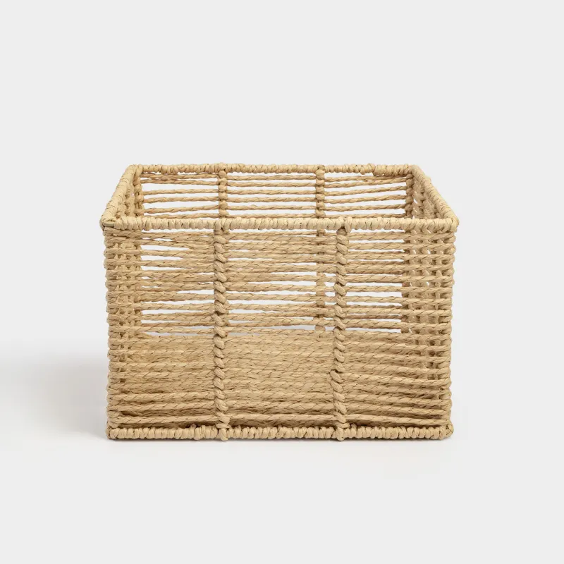 Storage organizer basket, 25x25x16 cm, wicker, cellulose/metal, square, beige, Braided