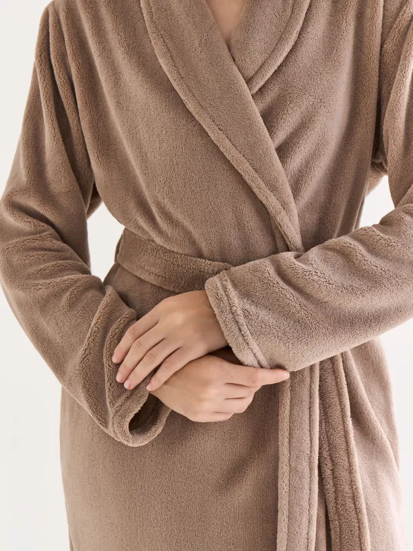 Women's robe, homewear, size S/M, Long sleeve, polyester, mocha, Drew, image-5