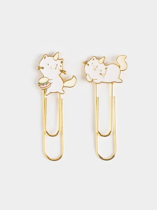 Stationery paper clip, 7 cm, 2 pcs, metal, Pink / blue, Unicorn Cat, Cat-unicorn, image-0