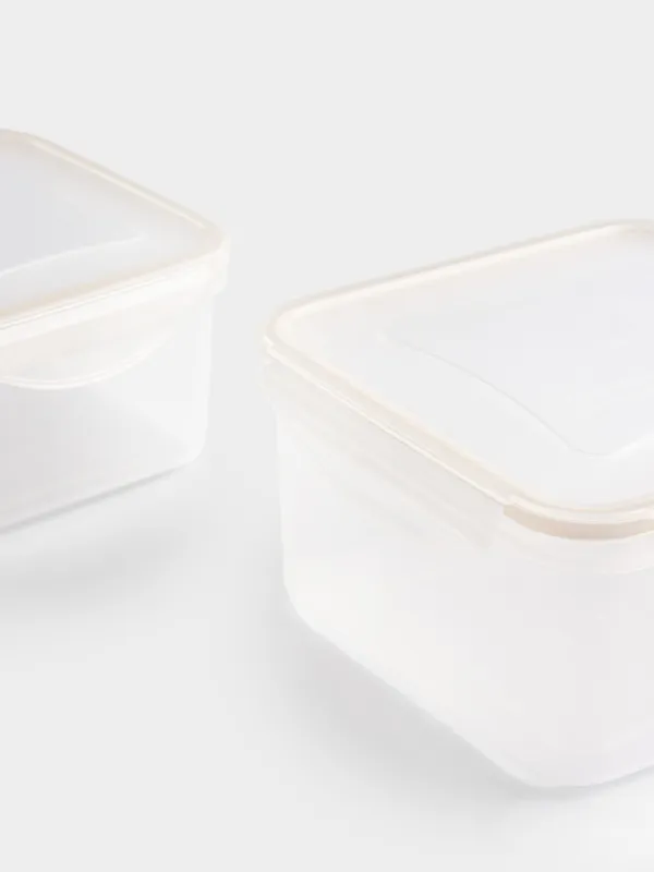 Container set, 4 pcs, with clips, plastic / silicone, Square, Beige, Roomy clip, image-3