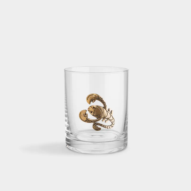 Drinking glass, 10 cm, 340 ml, glass/metal, golden, Scorpio, Zodiac