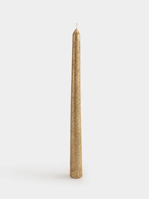 Candle, 25 cm, thin, with glitter, golden, Sparkly candle, image-0
