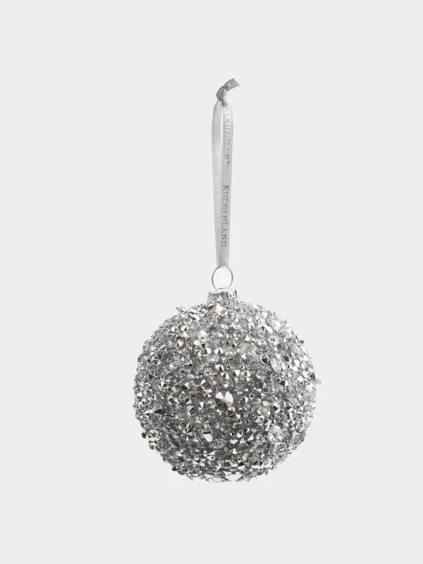Christmas tree toy, 8 cm, foam/plastic, silver, Ball with rhinestones, Ball sparkle, image-2