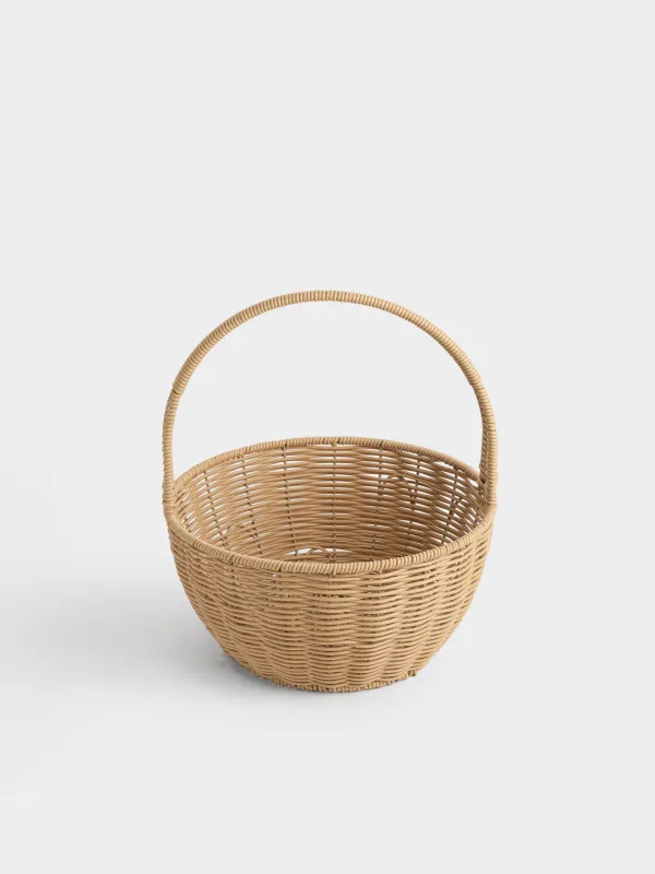 Storage basket, 29x32 cm, wicker, with handle, plastic, round, beige, Twig, image-4