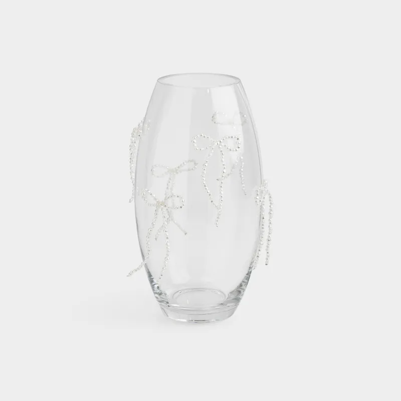 Flower vase, 30 cm, glass / plastic, Bows, Varieties pearl