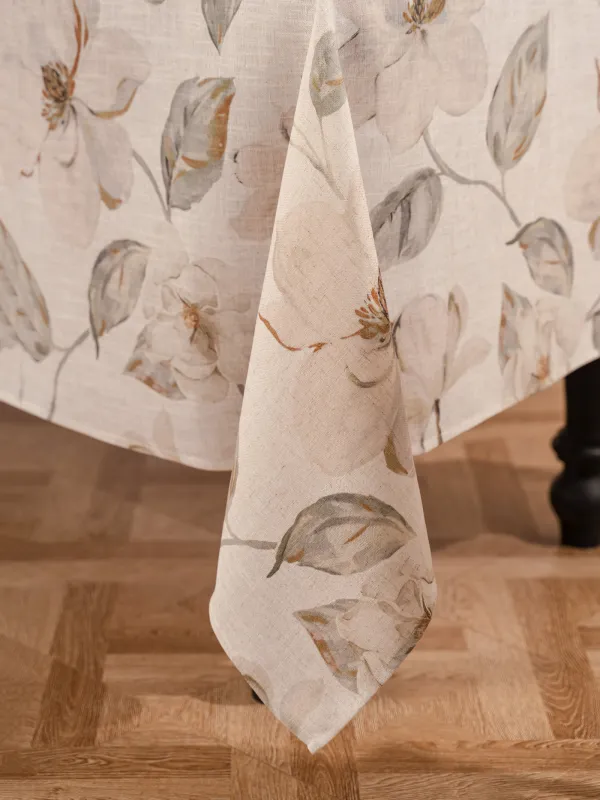 Tablecloth, 160x160 cm, polyester / linen, milk yellow, Flowers, Flowery flax, image-8