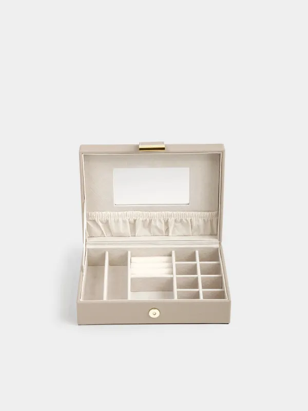 Jewelry box, 20x15 cm, with mirror, wood/PU leather, beige, Premiere one, image-3