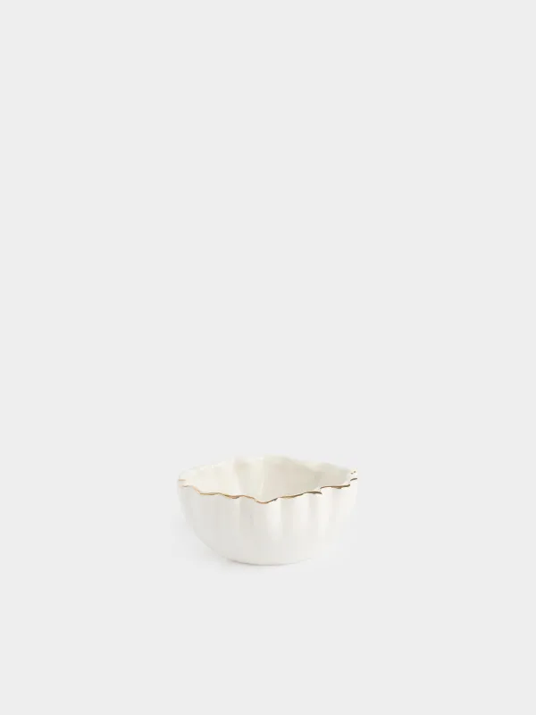 Salad bowl, 15x6 cm, 450 ml, porcelain P, with golden edging, Crumpled effect, Crumple gold, image-0
