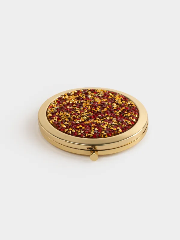 Pocket mirror, 7 cm, double-sided, steel, gold, Red sequins, Actress, image-2