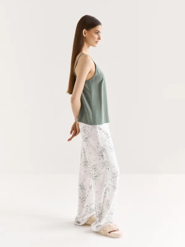 Women's top, homewear, size L, straps, viscose, milky, Flowers, Arsinoa, image-3