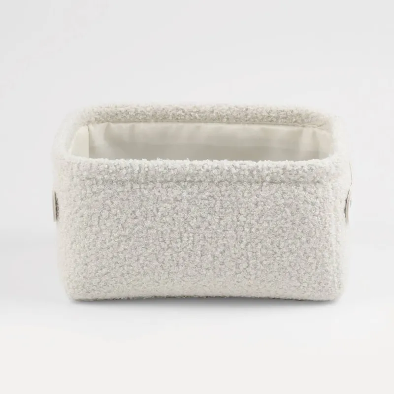 Storage basket, 22x17x11 cm, with handles, boucle, rectangular, milk, Boucle