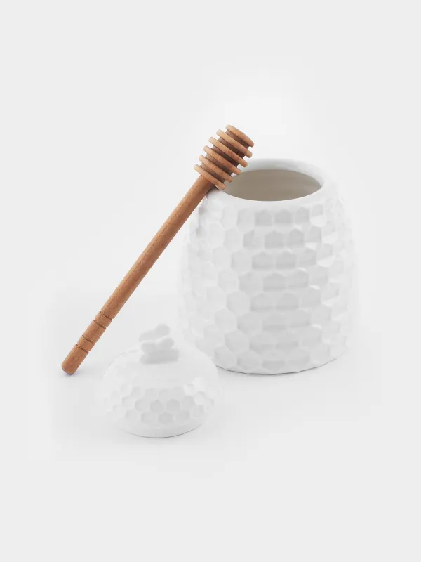Honey jar, 400 ml, with spoon, porcelain P / Bamboo, Honeycomb, Honey , image-3