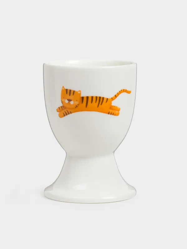 Egg stand for children, 7 cm, porcelain N, white, Elephant and tiger, Jungle, image-0