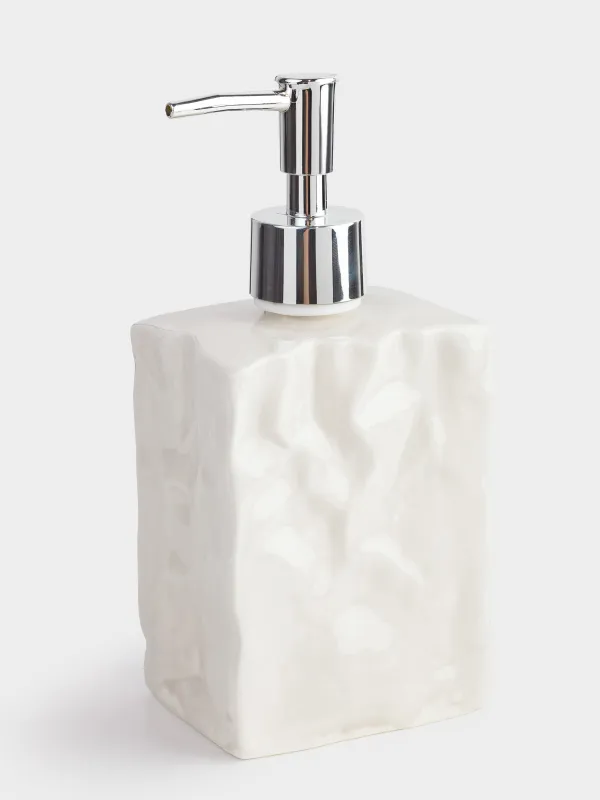 Liquid soap dispenser, 370 ml, porcelain P / plastic, grey-beige, Crumpled effect, Crumple bath, image-1
