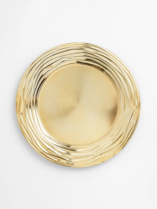 Charger plate, 33 cm, plastic, golden, Waves, plastic wave, image-0