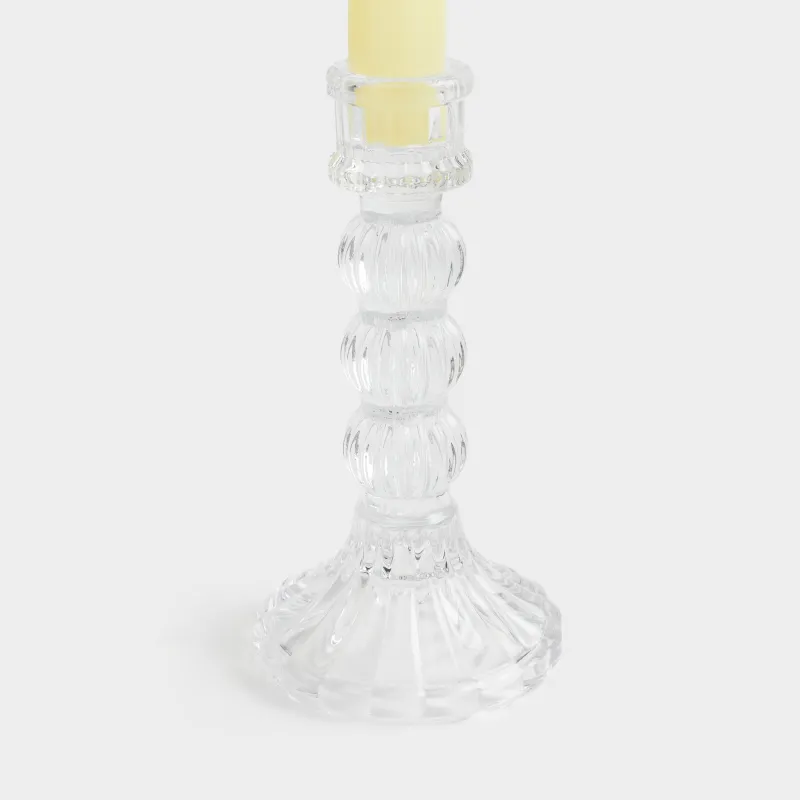 Candle holder, 16 cm, for cylindrical / thin candles, on a leg, collapsible, glass R, Ribby, image-9
