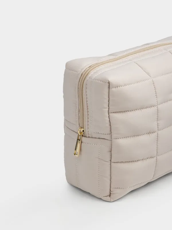 Makeup bag, 18x26 cm, quilted, polyester, beige, One stitch, image-1