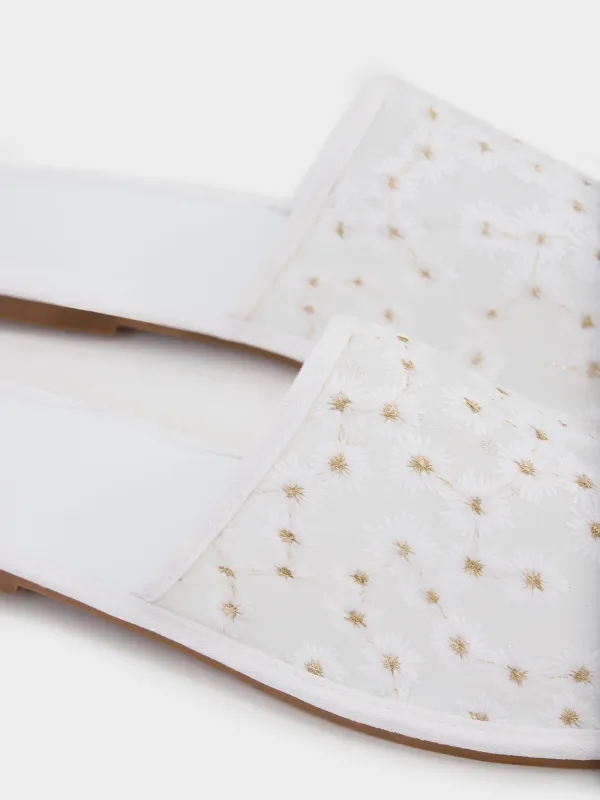 Women's slippers, homewear, size 36-37, polyester/polyurethane, white, Flowers, Camomile, image-3