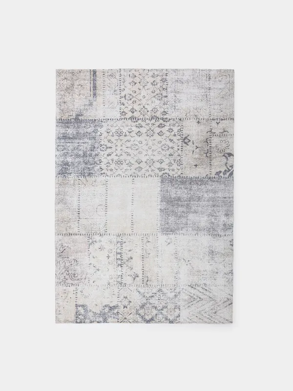 Rug, 150x210 cm, chenille / cotton, beige-brown, Patchwork print, Cave, image-0
