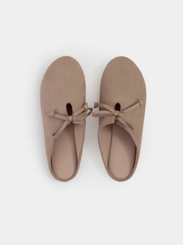 Women's slippers, homewear, size 36-37, faux suede, mocha, Bow, Suede, image-1