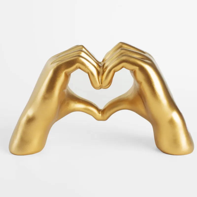 Figurine, 24 cm, polyresin, golden, Heart gesture, Hand
